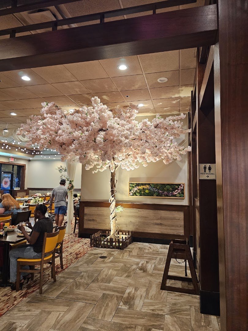 Sushi and hibachi dishes on display.
