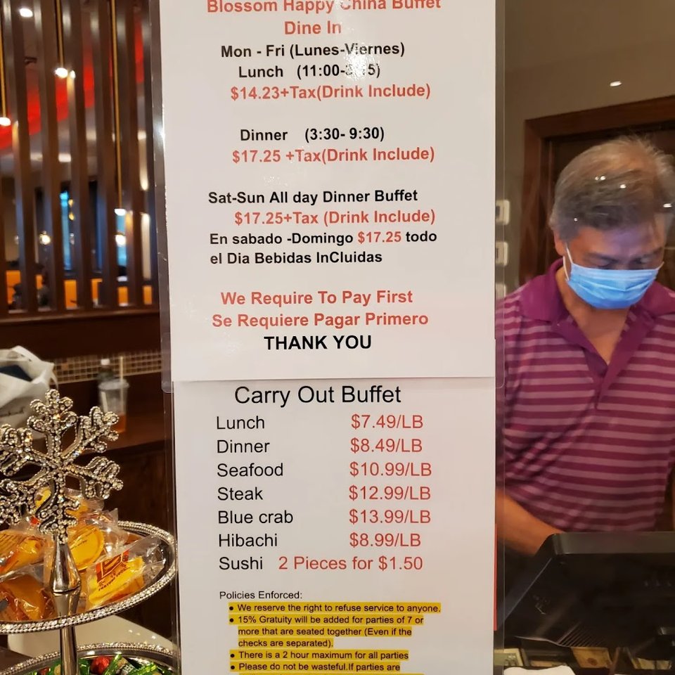 Restaurant menu showing dine-in buffet options.