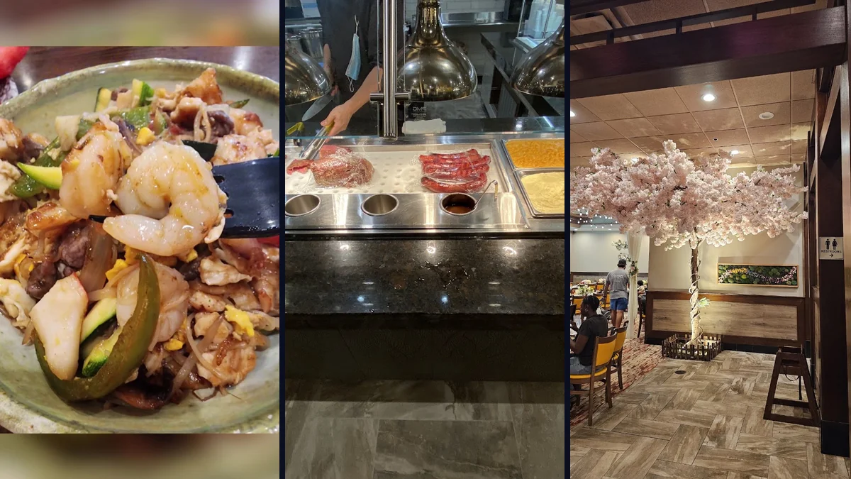 Sushi and hibachi dishes on display.