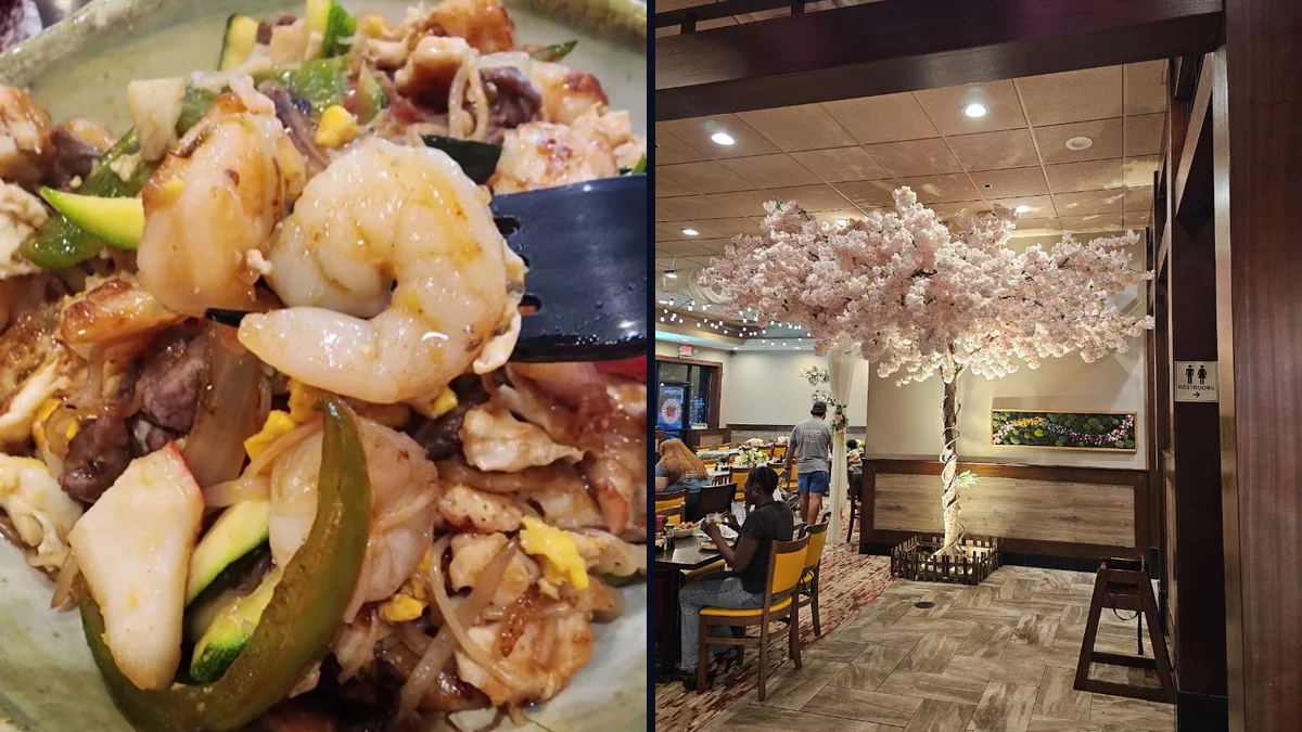 Sushi and hibachi dishes on display.